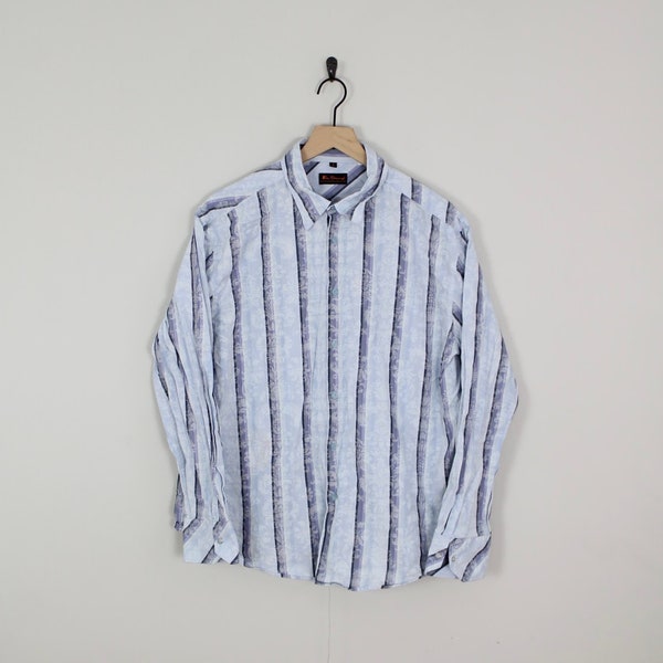 Vintage 90s Ben Sherman Blue Striped Button Up Shirt, Size XL, Dress Shirt, Collared Shirt, Vintage Button Up, Mens Dress Shirt