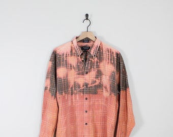Vintage Bleached Flannel Brown & Orange, Size XL, Up Cycled Vintage Flannel