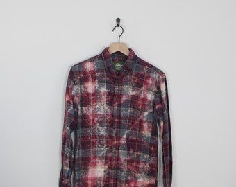 Acid Washed Red & Gray Vintage Flannel, Size Small, Up Cycled Vintage Flannel, Up Cycled Fashion, Bleached Flannel, Vintage Flannel