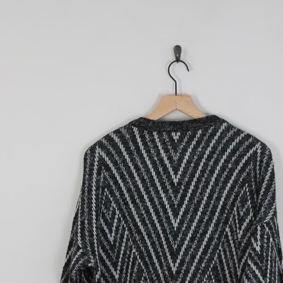 Vintage 80s Black and Gray, Geometric Sweater, Si… - image 3