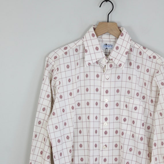 Vintage 1970s Geometric Pattern, Button Up Shirt,… - image 3