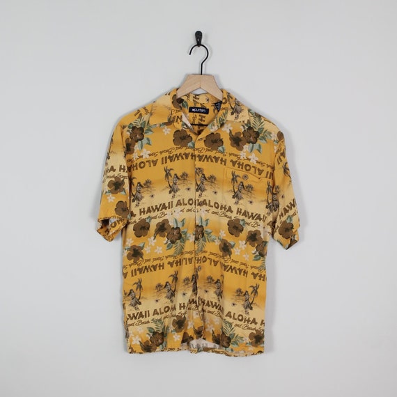 Vintage Yellow Hawaii Aloha Tropical Hawaiian Shi… - image 1