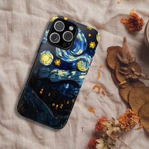 Faux Stain Glass Starry Night Sky Phone Cover, 3D Celestial Stained Glass Moon & Stars Phone Case, iPhone 16 15 14 13 12