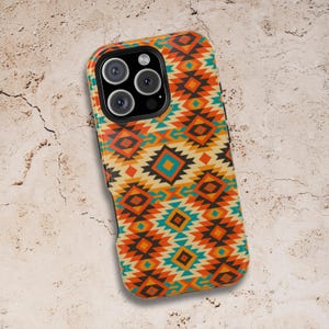 Boho Aztec iPhone Case with MagSafe: Dual Layer Tribal Print