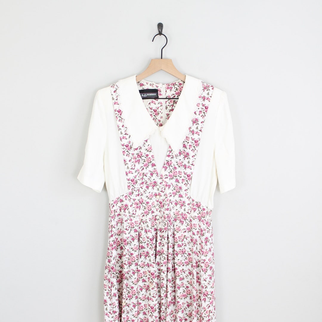 Vintage 80s Red Blue White Floral Summer Dress 8 10