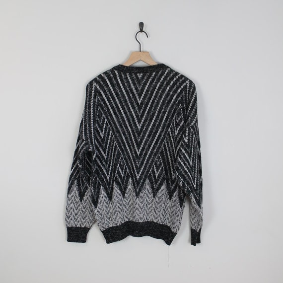 Vintage 80s Black and Gray, Geometric Sweater, Si… - image 4