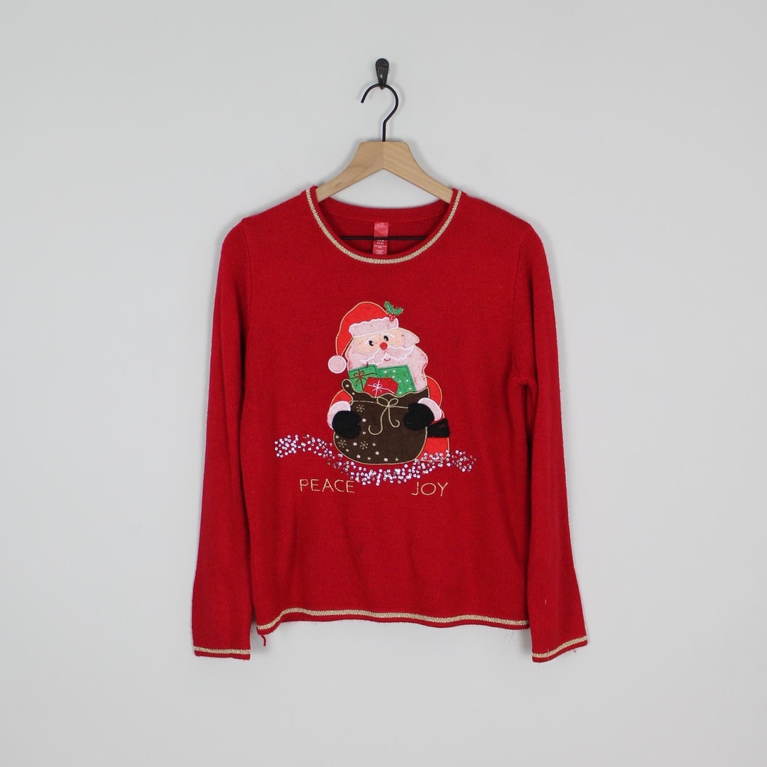Peace and Joy Santa Ugly Christmas Sweater, Tag Size S/CH, Ugly Sweater