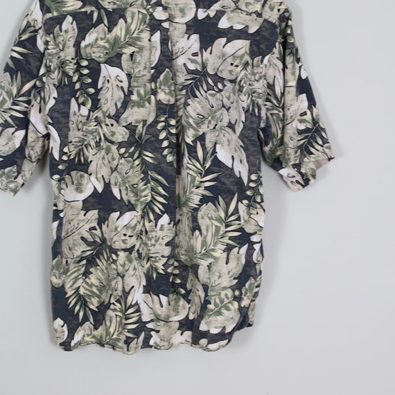 Vintage Green and Gray Bird Floral Hawaiian Shirt… - image 7