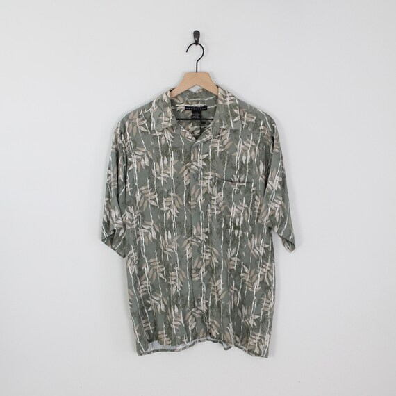 Vintage Manhattan, Bamboo Leaf Pattern Hawaiian Shirt, Size Medium 