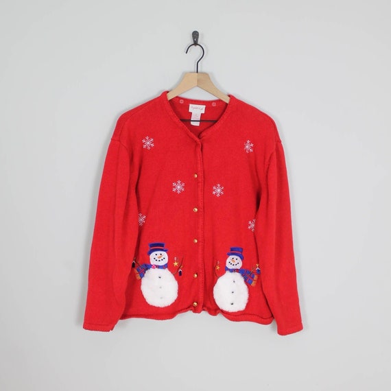 Vintage Snowman Red Ugly Christmas Cardigan Sweate