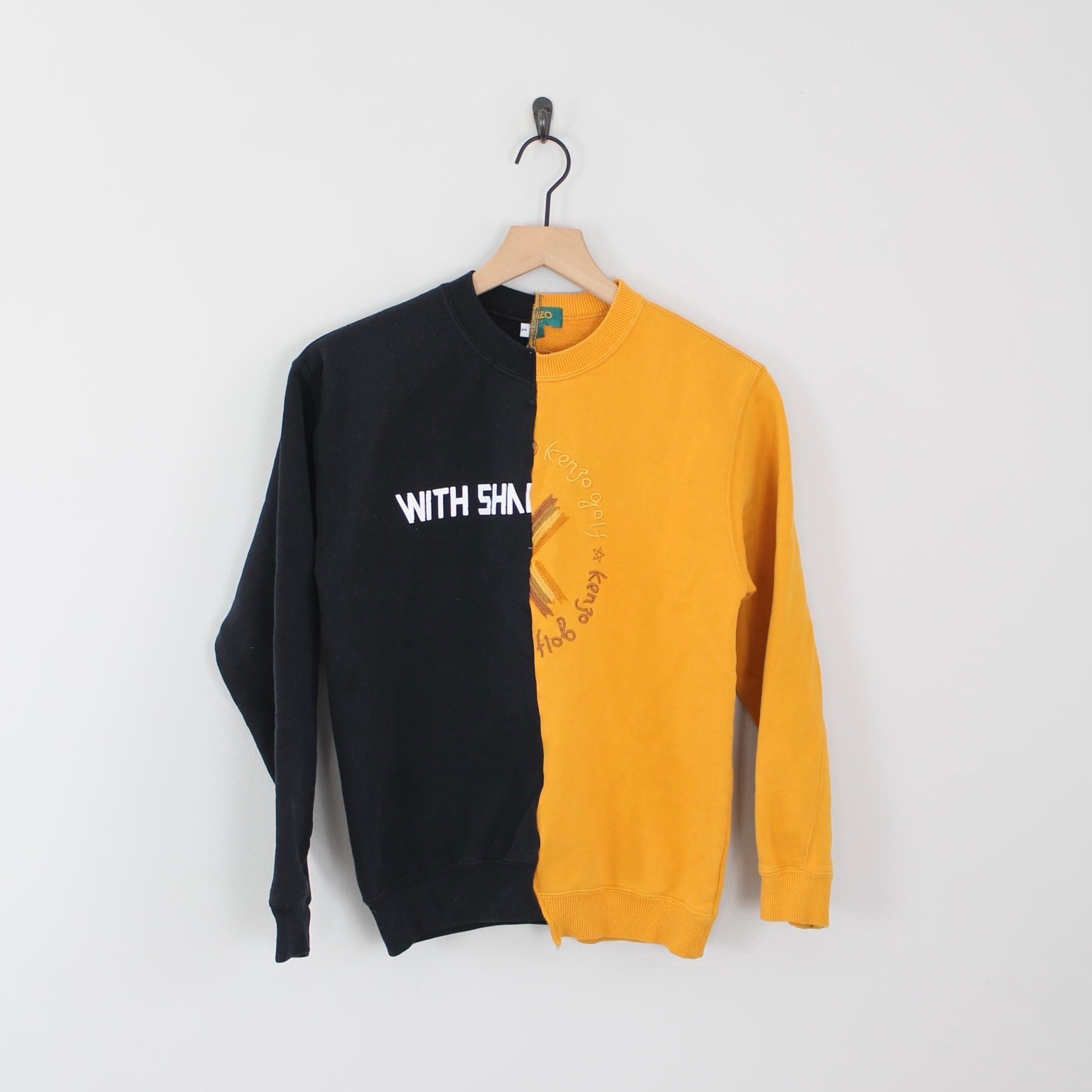 TheVintageRoadGoods Re Worked Vintage Yellow \u0026 Black Split Sweatshirt, Size XS, Up Cycled Vintage Sweatshirt, Re Worked Vintage, Split Crewneck, Vintage College