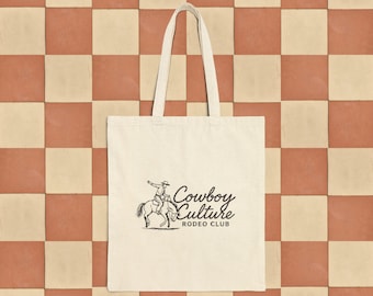 Vintage Cowboy Rodeo Club Tote Bag: Western Graphic Canvas Market Bag
