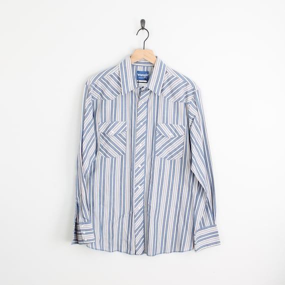 Vintage Blue and Beige Wrangler, Striped Snap But… - image 1