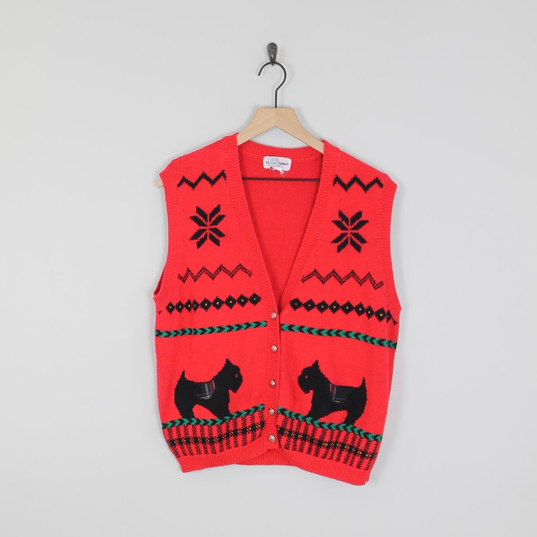 Vintage Knit Dog Ugly Christmas Sweater Vest Tag Size 1X Etsy