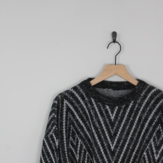 Vintage 80s Black and Gray, Geometric Sweater, Si… - image 5