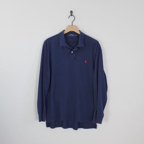 Vintage 90s Blue Polo Rugby Shirt, Size Large, 90 Polo Shirt, Polo Brand, Rugby Shirt, Long Sleeve T Shirt