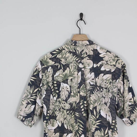 Vintage Green and Gray Bird Floral Hawaiian Shirt… - image 6