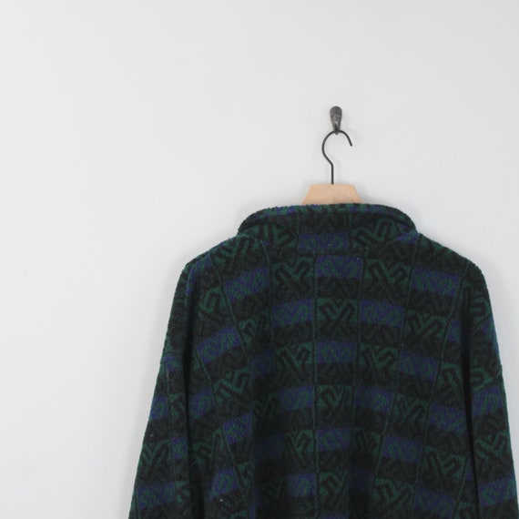 Vintage 90s Green Geometric, Fleece Pullover, Siz… - image 7