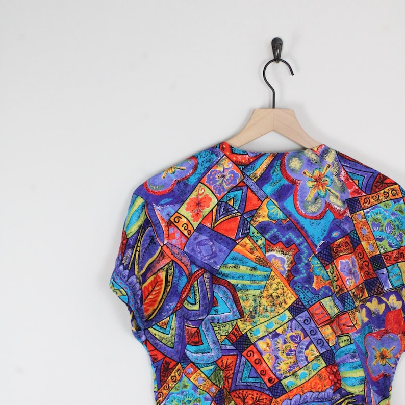 Size Large Floral Vintage Top, Vintage Crazy 80s Blouse