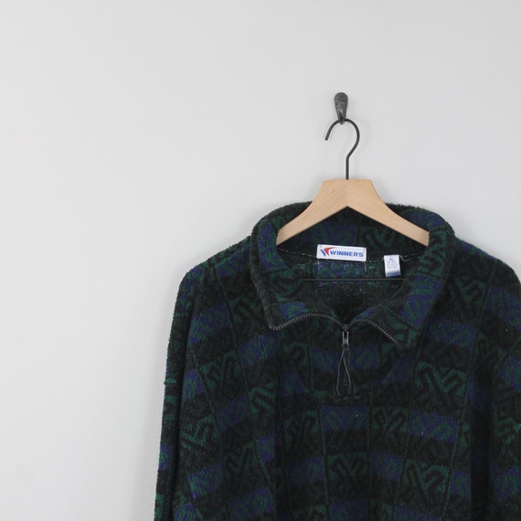 Vintage 90s Green Geometric, Fleece Pullover, Siz… - image 3