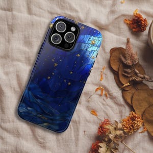 Faux Stain Glass Starry Night Sky Phone Cover, 3D Celestial Stained Glass Moon & Stars Phone Case, iPhone 16 15 14 13 12