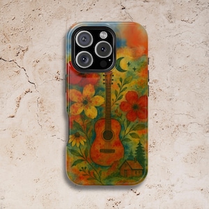 Adrianne Lenker Inspired iPhone Case: Cottagecore Guitar Floral - MagSafe Compatible