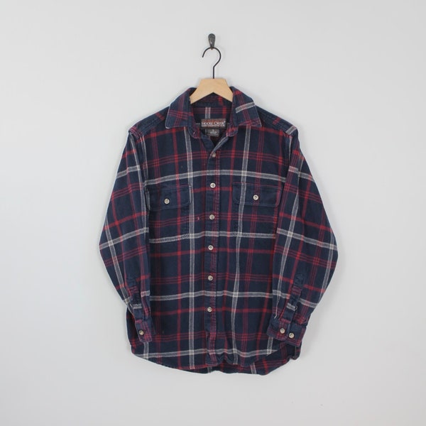 Vintage 90s Blue and Red, Moose Creek Flannel, Size Medium, Utility Shirt, Workwear, Heavy Weight Flannel, Flannel Shirt Jacket