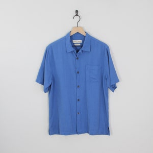 Vintage Tommy Bahama, Solid Blue Hawaiian Shirt, Size Medium, Island Style Shirt, Tropical Aloha Dad Shirt, Resort Shirt