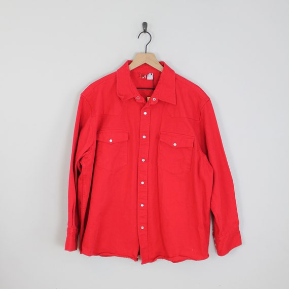 Modern Snap Button, Red Denim Shirt, Size XL, Deni