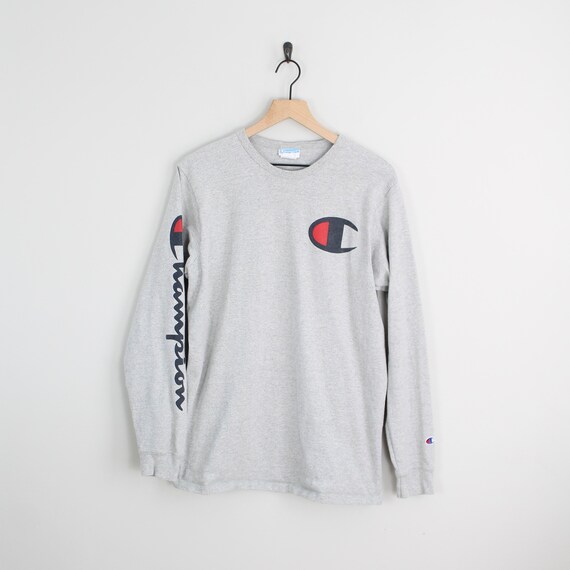 Camiseta de manga larga Champion gris liso de la decada de 2000 talla grande camiseta de marca marca deportiva camisa con logotipo Etsy Espana