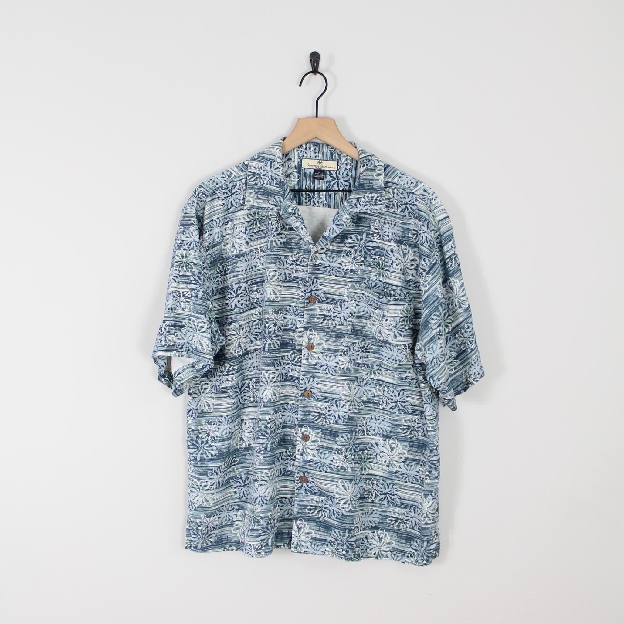 Vintage Blue Silk Tommy Bahama Hawaiian 