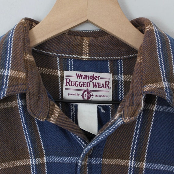 Vintage 80s Blue and Brown, Plaid Wrangler rugged… - image 5