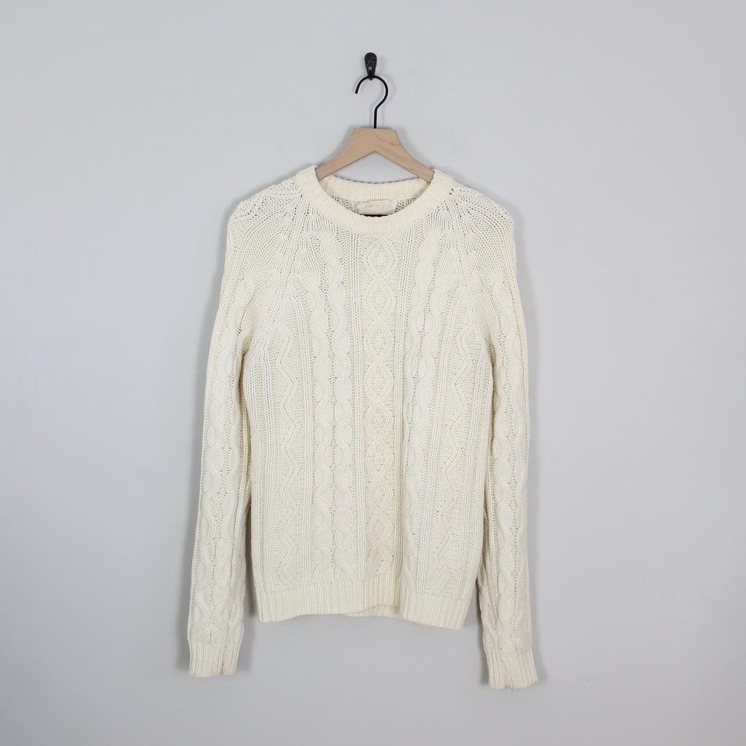 Vintage Beige Cable Knit Sweater Size Large Fishermans - Etsy