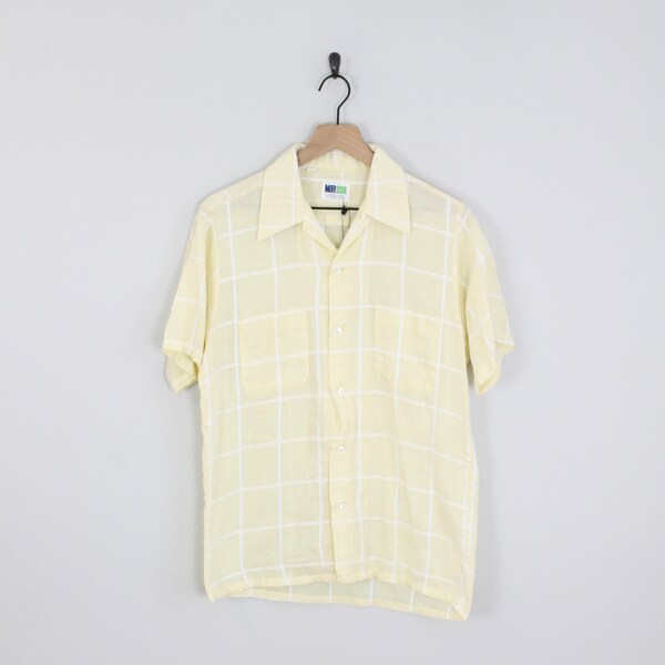 Vintage 80s Yellow and White, PlaidMr Dee Cee Shirt, Size Medium, Semi Sheer, Woven Short Sleeve Shirt, Casual Shirt, Light Weight Shirt