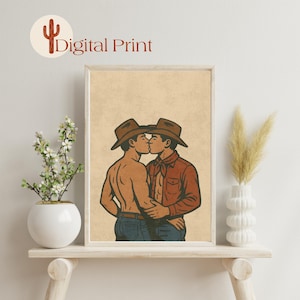 Vintage Cowboy Kiss Art Print: Western LGBTQ+ Pride Decor (Digital Download)