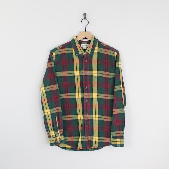 Vintage 2000s Green and Yellow, L.L. Bean Flannel… - image 1