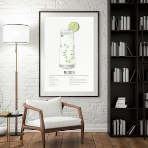 Mojito Poster, Mojito Recipe, Mojito Cocktail Print, Bar, Kitchen Art, Mojito Lover Gift. Cocktail Wall Art Gift. Digital.