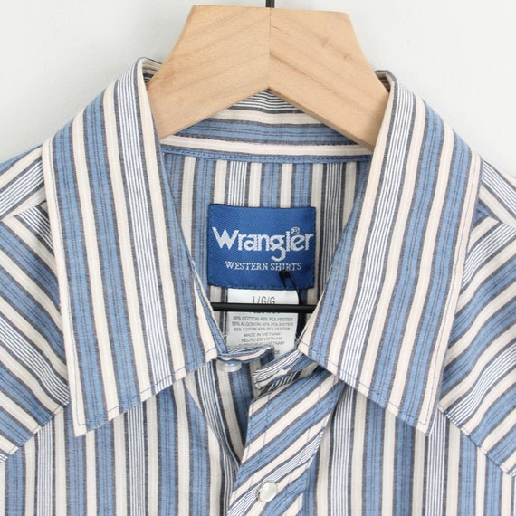 Vintage Blue and Beige Wrangler, Striped Snap But… - image 6