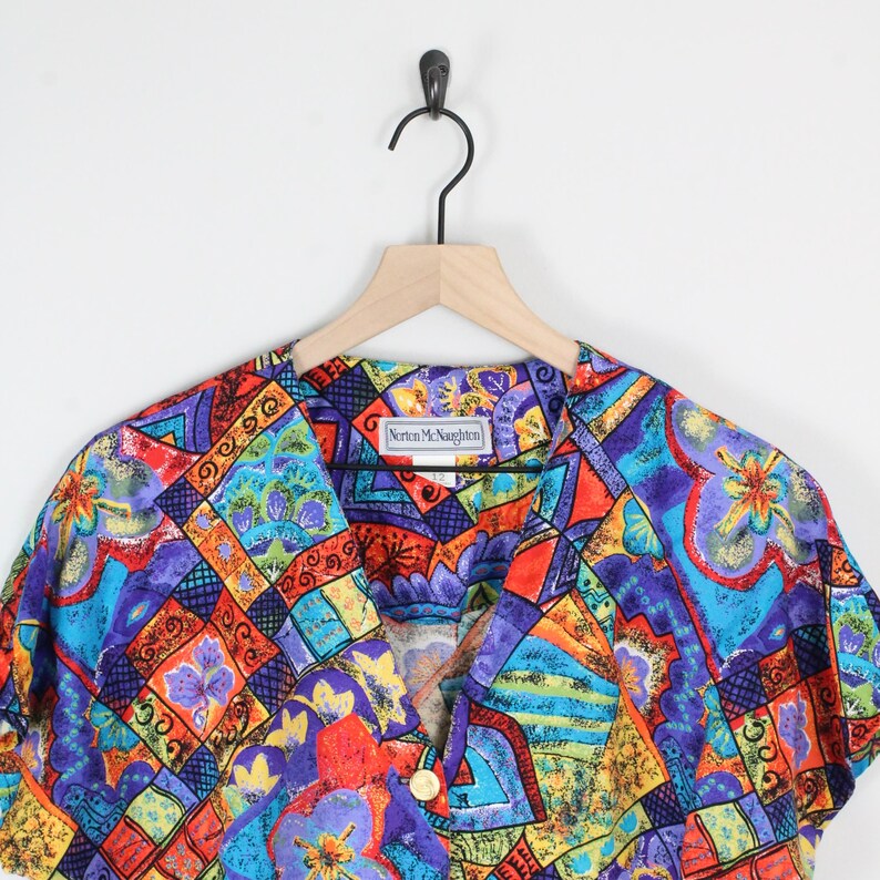 Size Large Floral Vintage Top, Vintage Crazy 80s Blouse