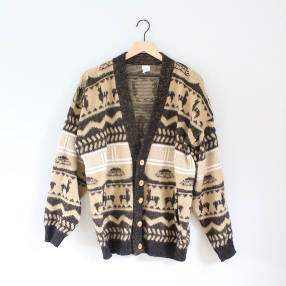 Vintage Hand Knit Alpaca Cardigan, Size Large