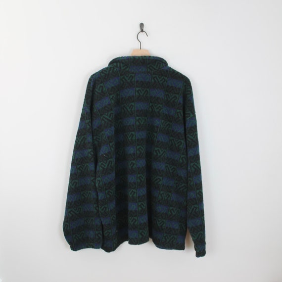 Vintage 90s Green Geometric, Fleece Pullover, Siz… - image 4