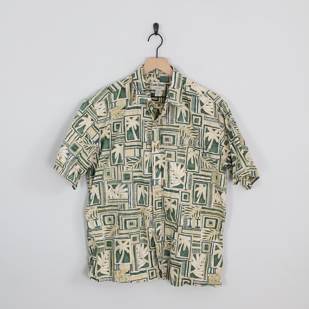 Vintage 80s Green and Yellow, Geometric Pattern Hawaiian Shirt, Size ...