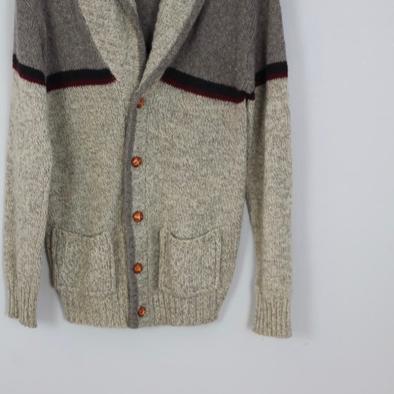 Vintage Gray and Brown Knit, Wool Cardigan Sweate… - image 6