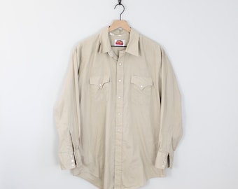 Vintage 80s Beige Miller, Snap Button Western Shirt, Size XL (17 1/2 - 34), Vintage Rodeo, Cowboy Shirt, Western Wear, Snap Button