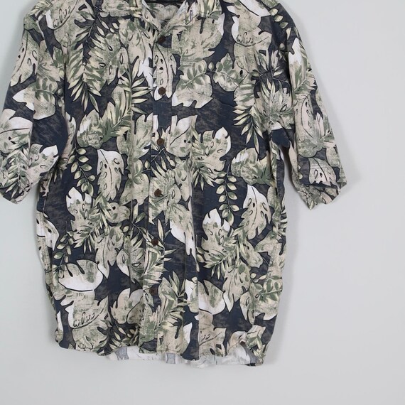 Vintage Green and Gray Bird Floral Hawaiian Shirt… - image 3