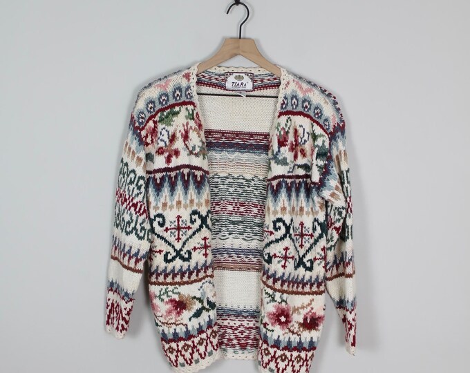 Vintage Knit Fair Isle Ugly Christmas Cardigan Sweater, Tag Size Small