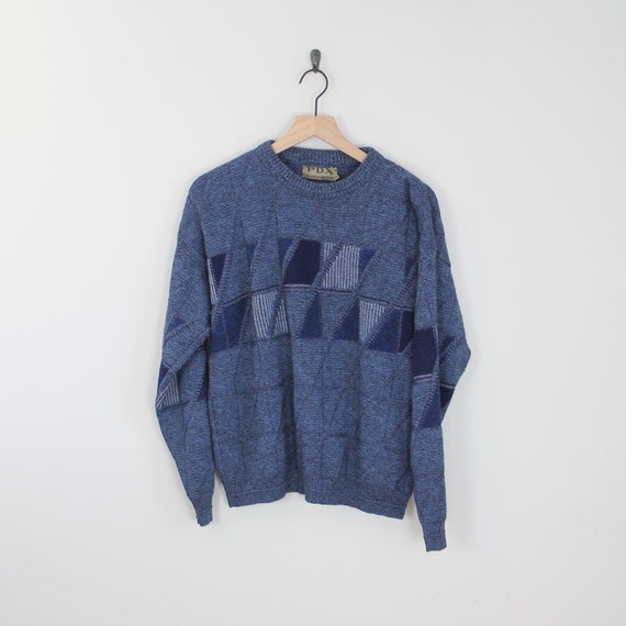 Vintage 80s Blue Geometric, Jantzen PDX  Sweater,… - image 1