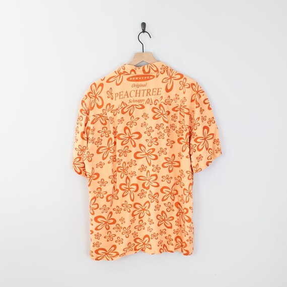 Vintage 2000s Peachtree Schnapps, Orange Floral Hawaiian Shirt 