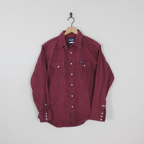 Vintage Maroon Denim, Wrangler Snap Button Shirt, 