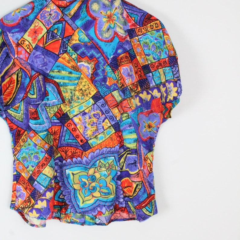 Size Large Floral Vintage Top, Vintage Crazy 80s Blouse